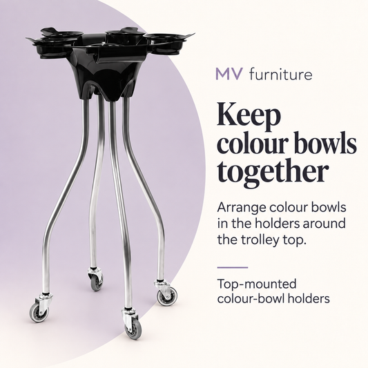 Rolla Colour Trolley MY999 — Keep colour bowls together. Arrange colour bowls in the holders around the trolley top.