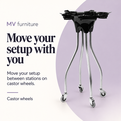 Rolla Colour Trolley MY999 — Move your setup with you. Move your setup between stations on castor wheels.