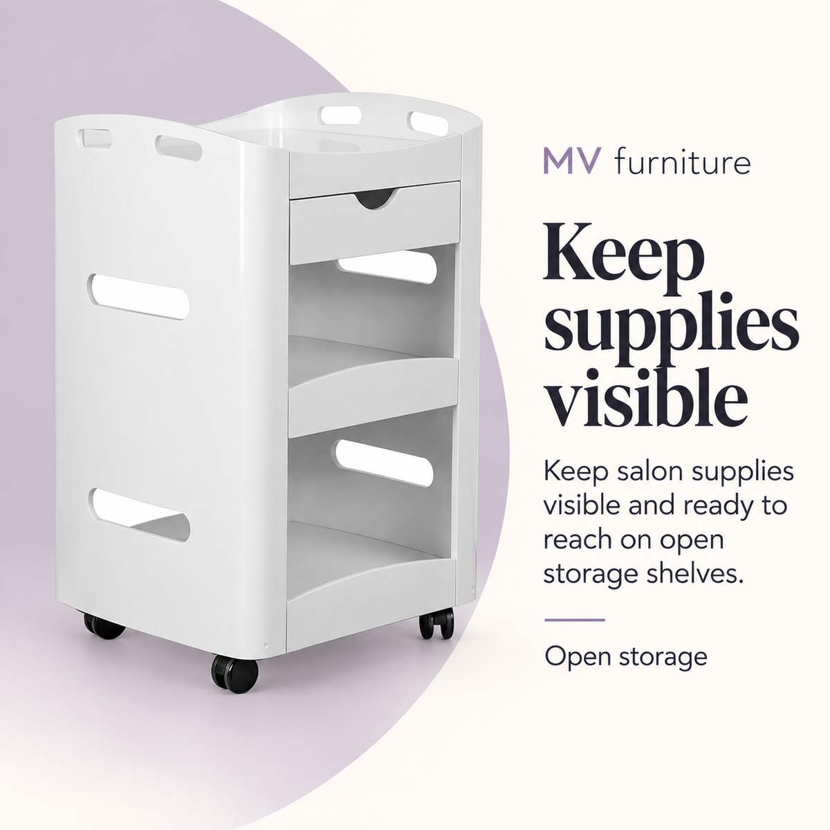 Carmen Beauty Trolley HZ989 White — Keep supplies visible. Open storage.