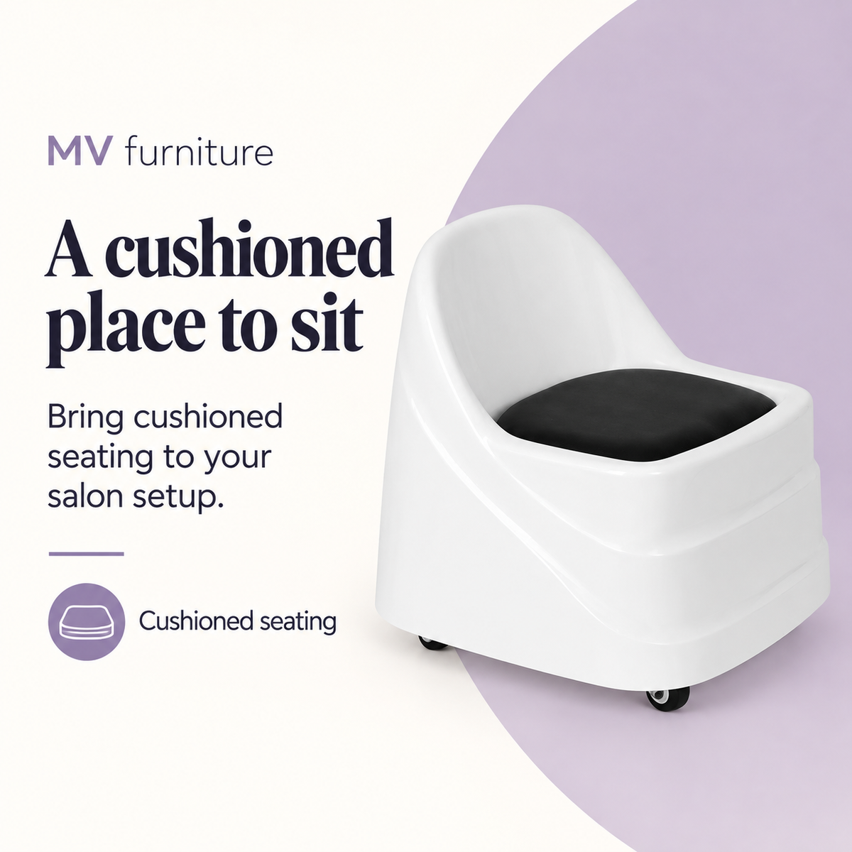 Pedicure Stool White HZ9808 — A cushioned place to sit. Cushioned seating.