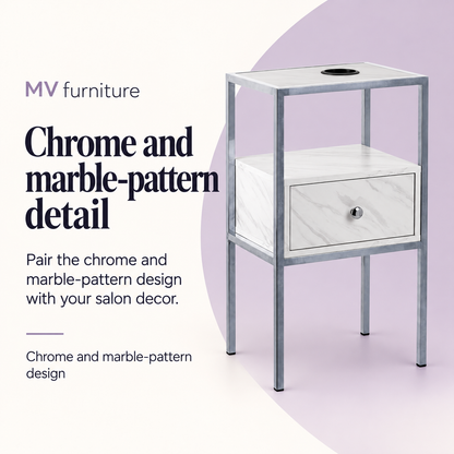 Merton Chrome Marble Pattern Working Station T306 — Chrome and marble-pattern detail. Chrome and marble-pattern design.