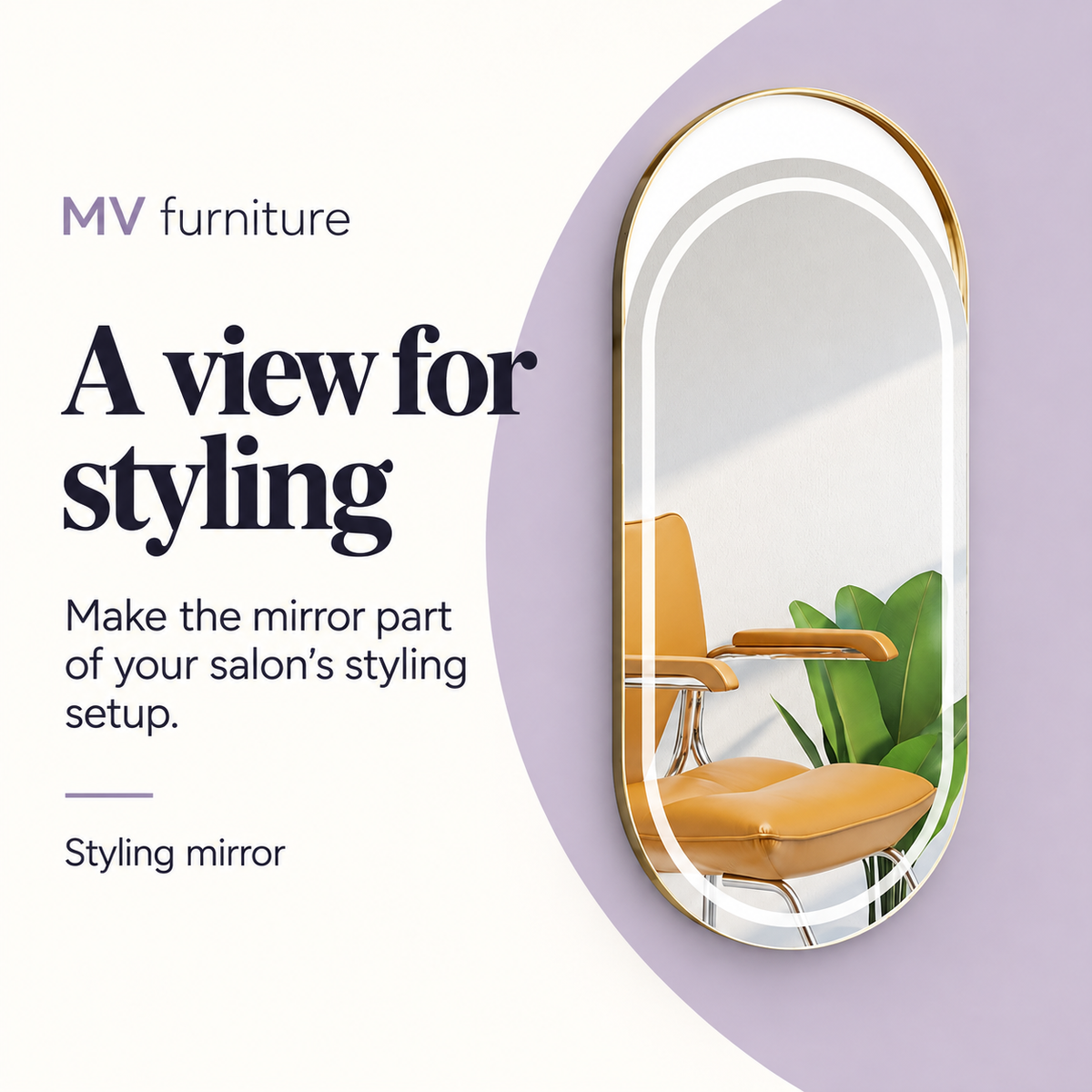 Belle Light-up Mirror Station B098 — A view for styling. Make the mirror part of your salon’s styling setup.