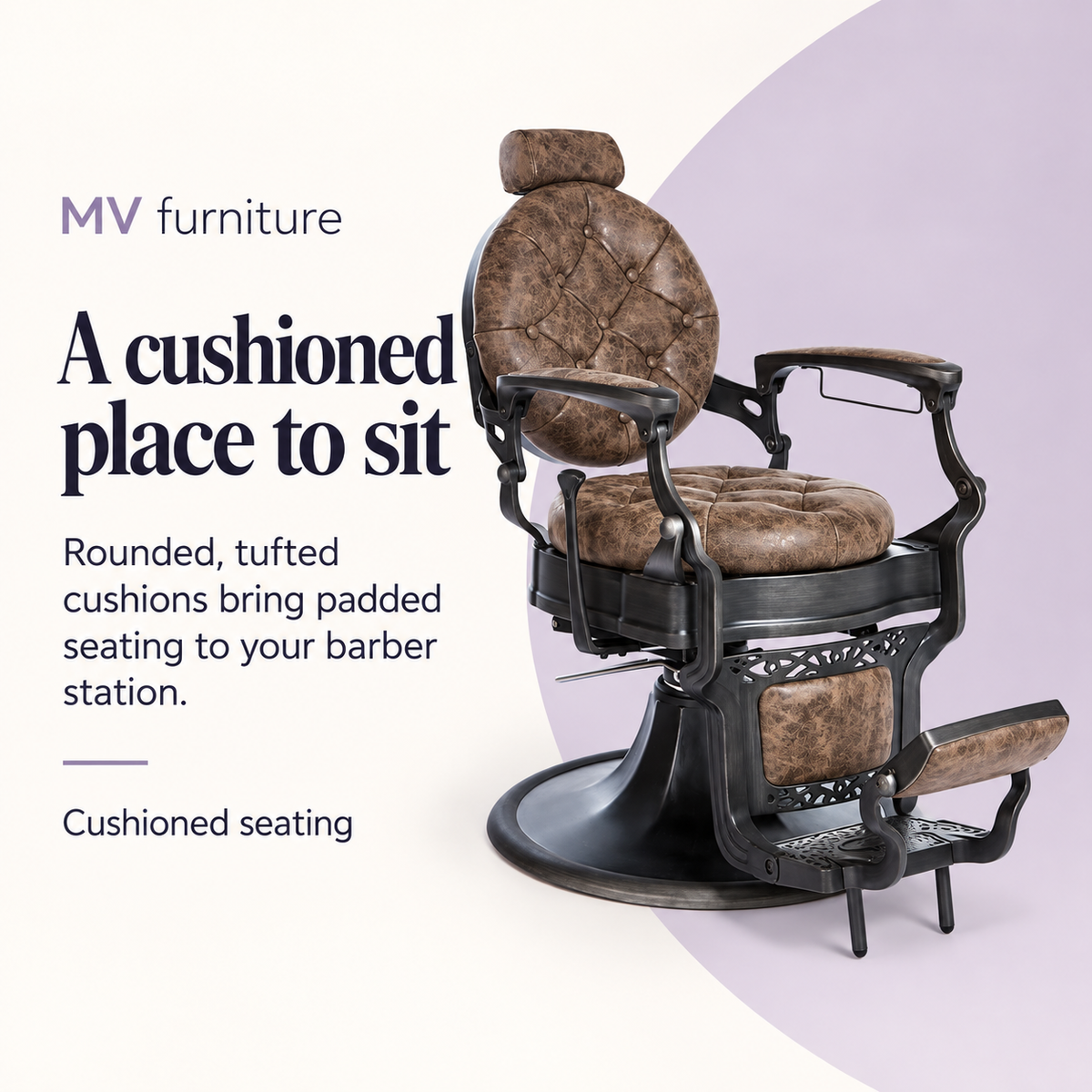 Coppola II Barber Chair Tobacco Brown — A cushioned place to sit. Cushioned seating.