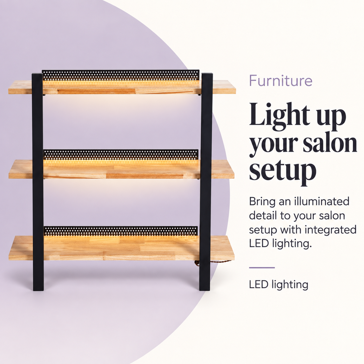 Holly LED Light Display Shelf Stand — Light up your salon setup. LED lighting.