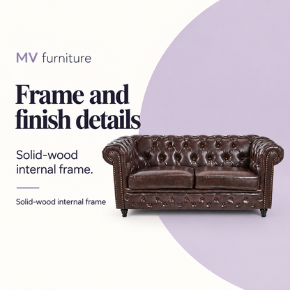 Dock Waiting Sofa Chair Brown — Frame and finish details. Solid-wood internal frame.