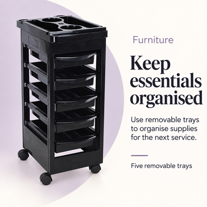 Adam Hair Trolley — Keep essentials organised. Five removable trays.