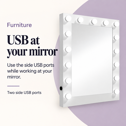 Remi Light Up Vanity Mirror — USB at your mirror. Two side USB ports.