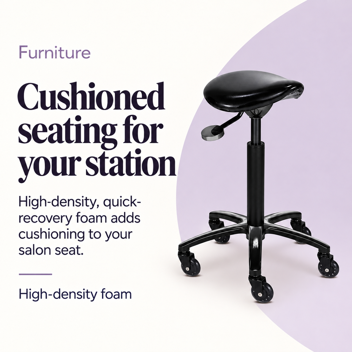 Twins Stool Black — Cushioned seating for your station. High-density foam.