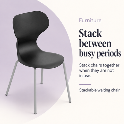 Mia Basic Chair Black — Stack between busy periods. Stack chairs together when they are not in use.