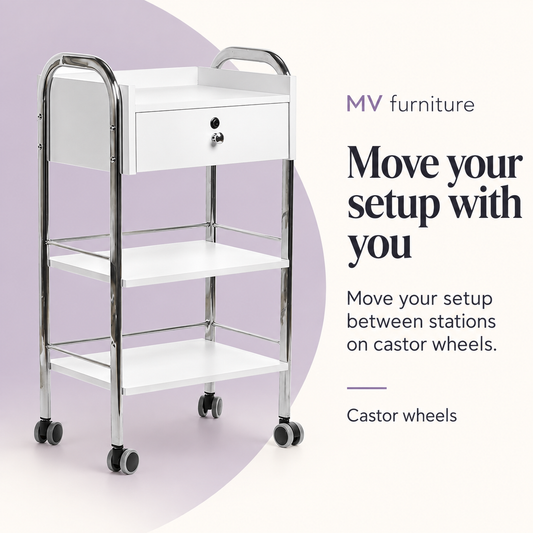 Eve Beauty Trolley DP6003 — Move your setup with you. Castor wheels.