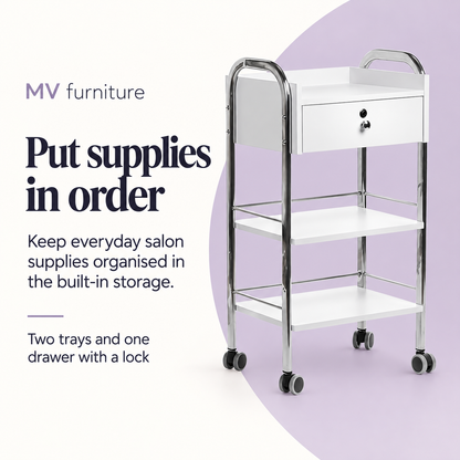 Eve Beauty Trolley DP6003 — Put supplies in order. Two trays and one drawer with a lock.