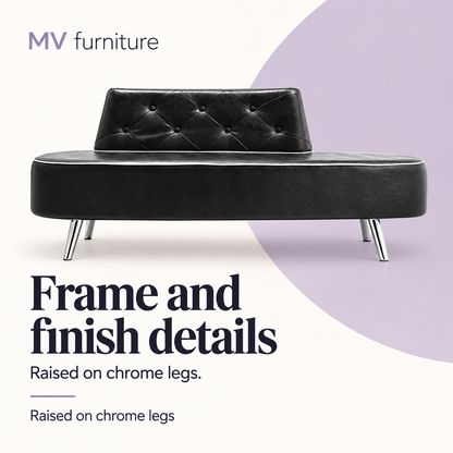 Avalon Waiting Lounge W11 — Frame and finish details. Raised on chrome legs.
