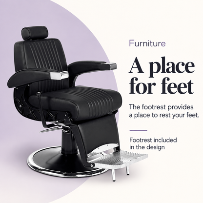 Hogo Barber Chair Black — A place for feet. Footrest included in the design.