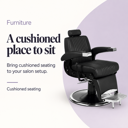 Hogo Barber Chair Black — A cushioned place to sit. Cushioned seating.