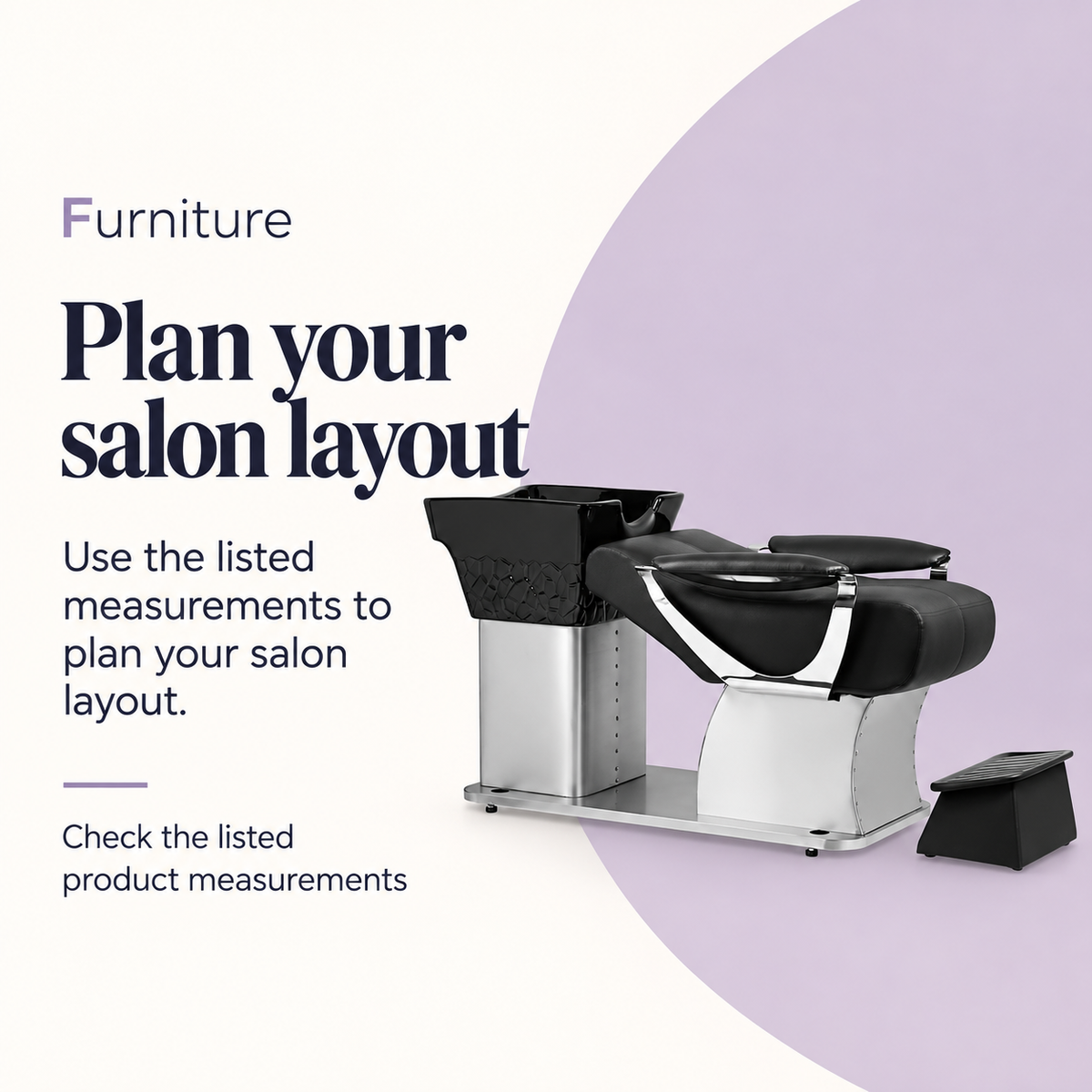 Therapy Hair Wash Basin Lounge MY-C1065 — Plan your salon layout. Check the listed product measurements.