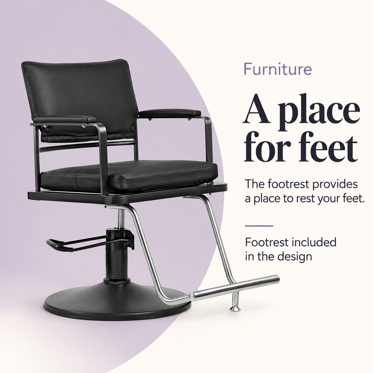 Tyler Salon Chair 008-85 — A place for feet. The footrest provides a place to rest your feet.