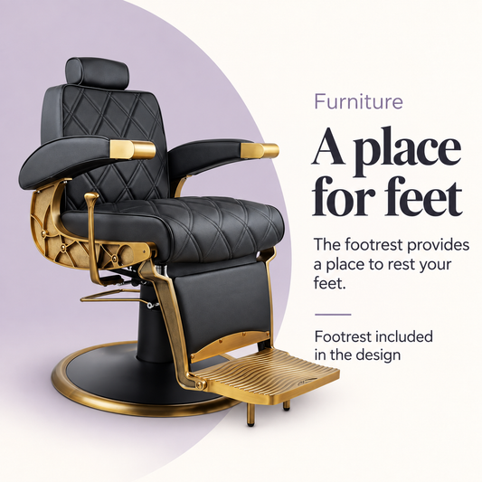 Hogo Barber Chair Matte Gold Frame — A place for feet. Footrest included in the design.