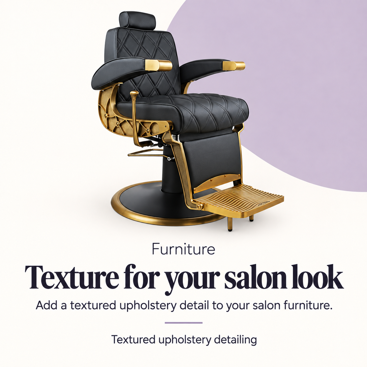 Hogo Barber Chair Matte Gold Frame — Texture for your salon look. Textured upholstery detailing.