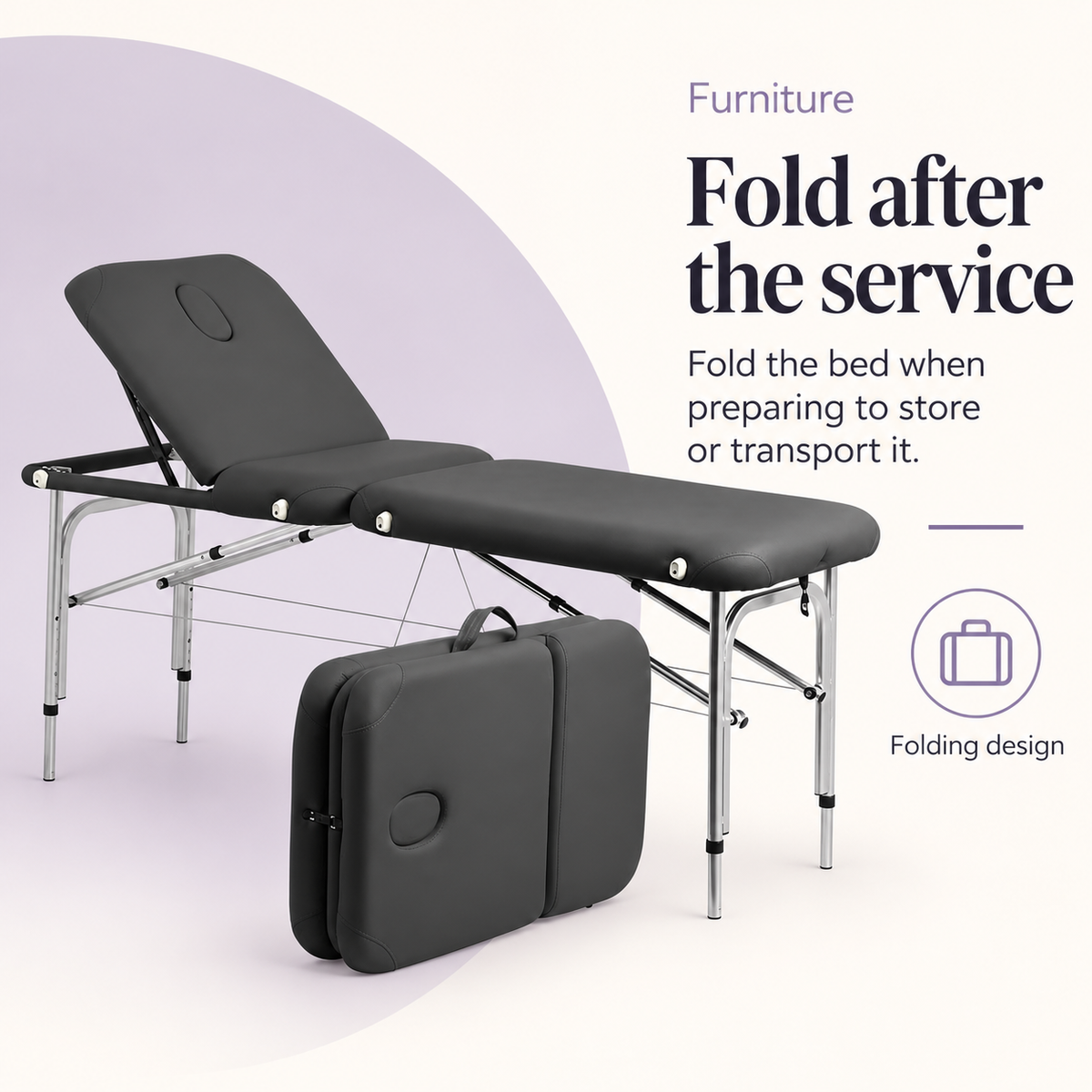 Joliet Foldable Portable Massage Beauty Bed PB-HZ3382 Black — Fold after the service. Folding design.