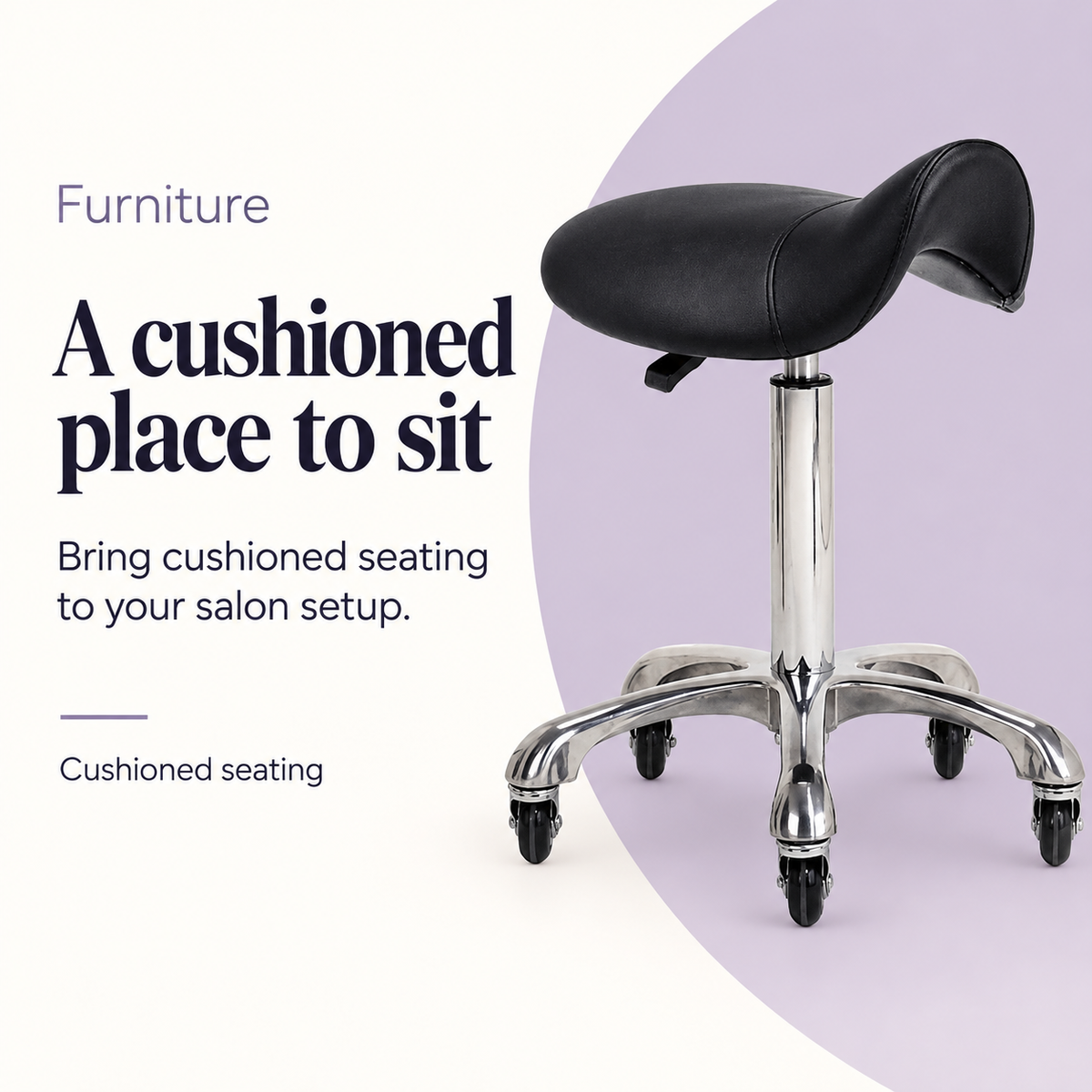Ian Saddle Middle Stool Black — A cushioned place to sit. Cushioned seating.