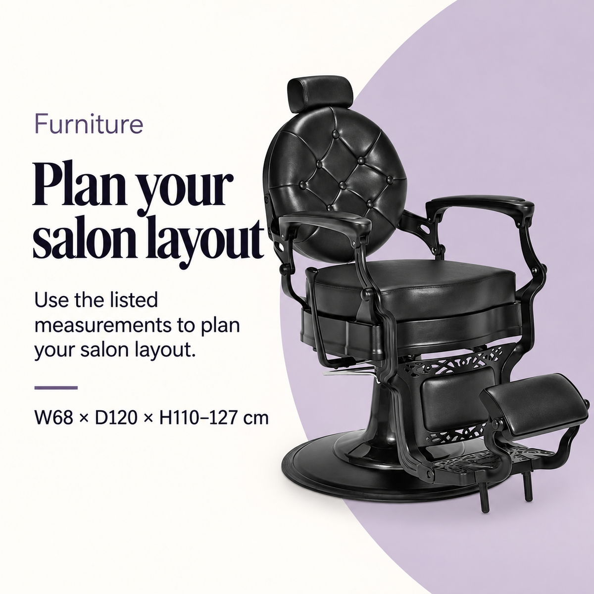 Check Barber Chair — Plan your salon layout. Use the listed measurements to plan your salon layout.