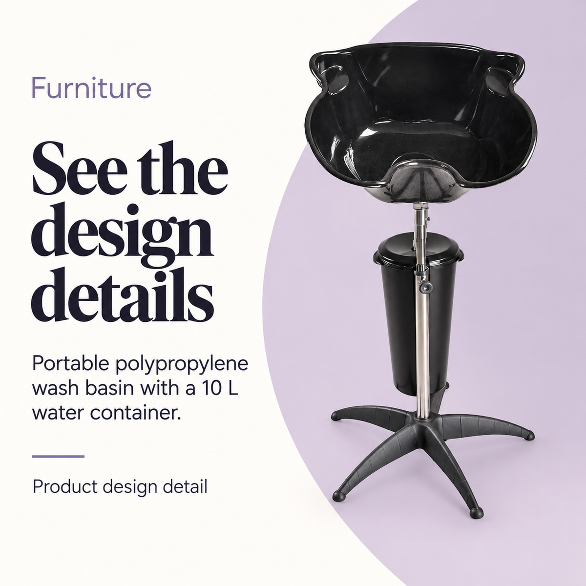 Lee Deep Portable Shampoo Wash Basin — See the design details. Product design detail.
