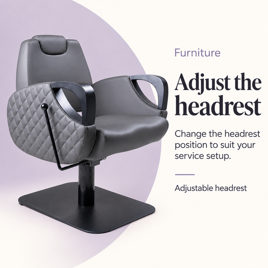 Leia Quilted Grey Salon Chair with Recline — Adjust the headrest. Change the headrest position to suit your service setup.