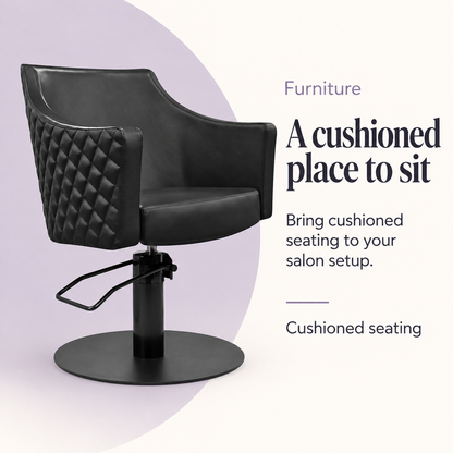 Taylor Quilted Black Salon Chair — A cushioned place to sit. Cushioned seating.