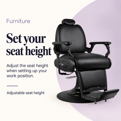 Atlanta Barber Chair Matte Black — Set your seat height. Adjustable seat height.