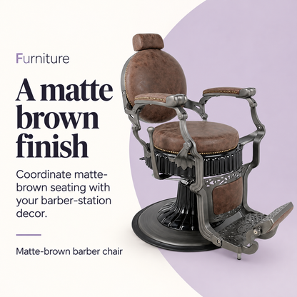 New York Barber Chair Matte Brown — A matte brown finish. Matte-brown barber chair.