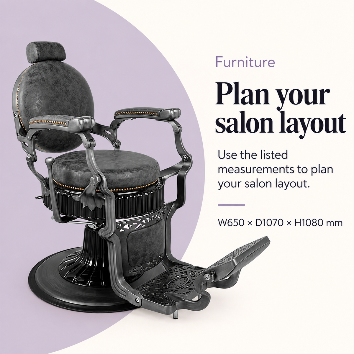 New York Barber Chair Matte Black — Plan your salon layout. Use the listed measurements to plan your salon layout.