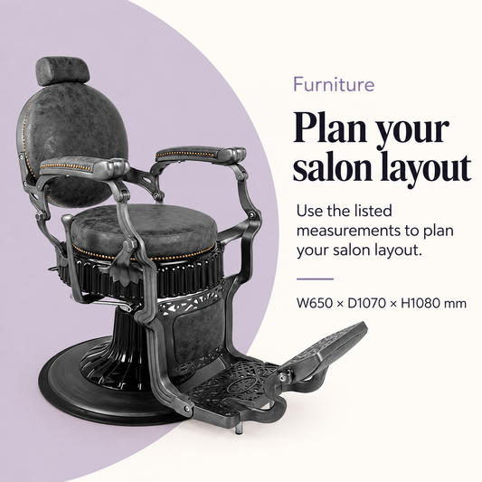 New York Barber Chair Matte Black — Plan your salon layout. Use the listed measurements to plan your salon layout.