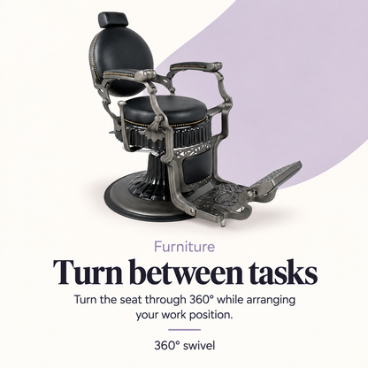 New York Barber Chair Black — Turn between tasks. 360° swivel.