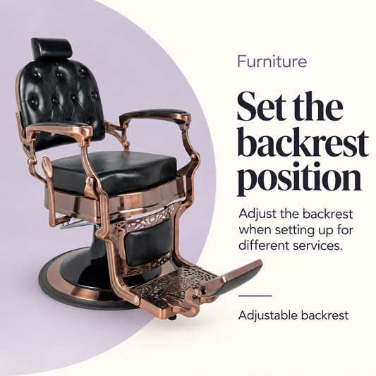 Broad Barber Chair Black Brushed Copper Frame — Set the backrest position. Adjustable backrest.
