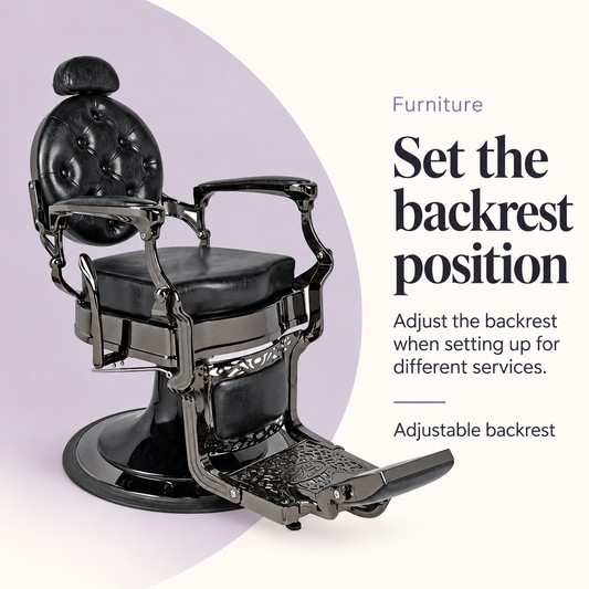 Rafah Barber Chair Black with Gunmetal Frame — Set the backrest position. Adjustable backrest.