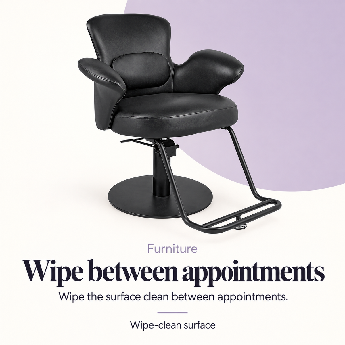Beatrix Cushion Black Styling Chair Y276 — Wipe between appointments. Wipe-clean surface.