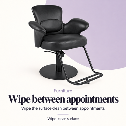 Beatrix Cushion Black Styling Chair Y276 — Wipe between appointments. Wipe-clean surface.