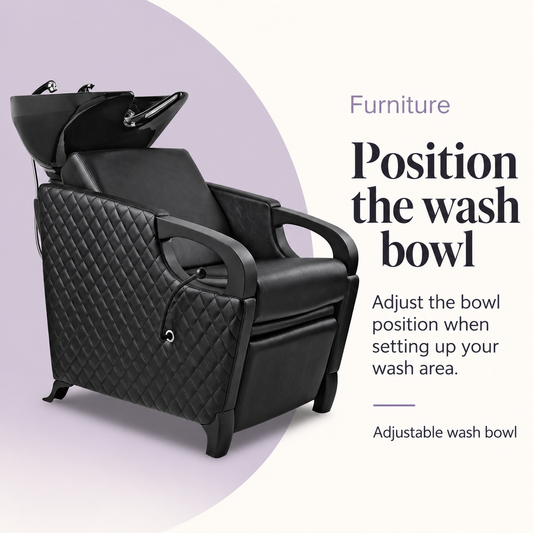 Manchester Hair Washing Basin Lounge Black Arm Rest 583 — Position the wash bowl. Adjustable wash bowl.