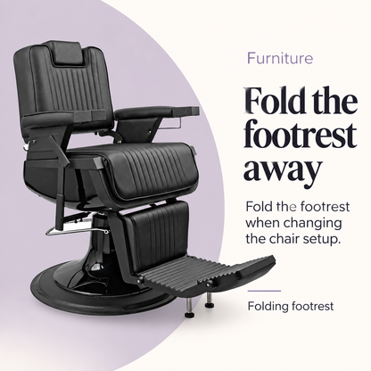 Karl Barber Chair Black A676 — Fold the footrest away. Folding footrest.