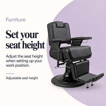 Karl Barber Chair Black A676 — Set your seat height. Adjustable seat height.