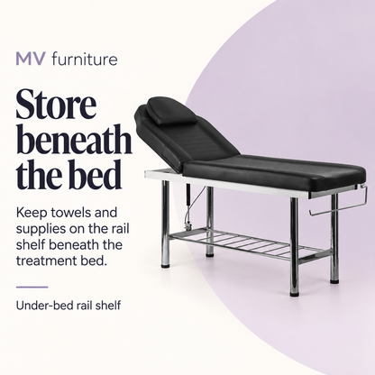 Safina Facial Beauty Bed (Black) 8219 — Store beneath the bed. Under-bed rail shelf.
