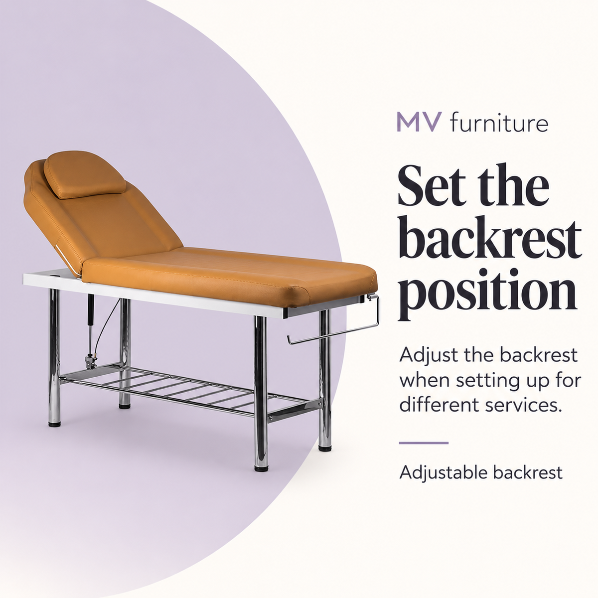 Safina Facial Beauty Bed (Brown) 8219 — Set the backrest position. Adjustable backrest.
