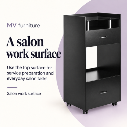 Trolley Long (Black) DP5072 — A salon work surface. Use the top surface for service preparation and everyday salon tasks.