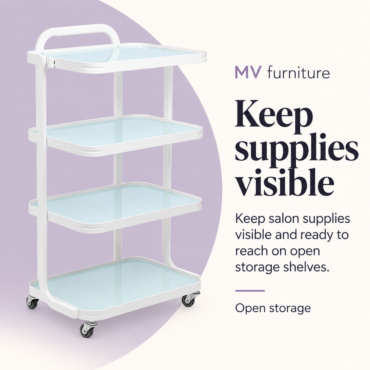 Selma Beauty Trolley BT-H6702 — Keep supplies visible. Open storage.