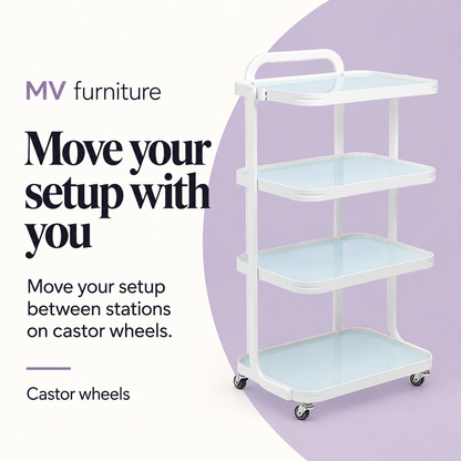 Selma Beauty Trolley BT-H6702 — Move your setup with you. Castor wheels.