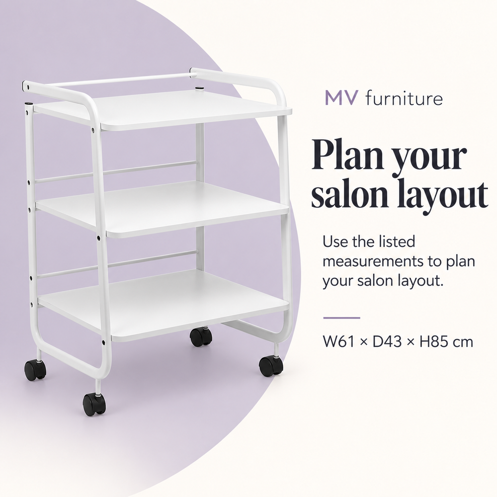 Milan Beauty Trolley BTHZ-903 — Plan your salon layout. Use the listed measurements to plan your salon layout.