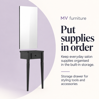 Adair Salon Work Station Mirror MY-5531 — Put supplies in order. Storage drawer for styling tools and accessories.