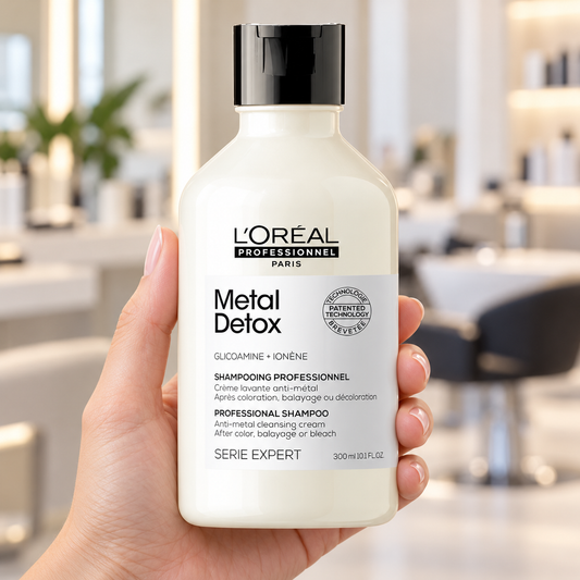 L’Oréal Professionnel Metal Detox Shampoo 300ml held with its label visible.