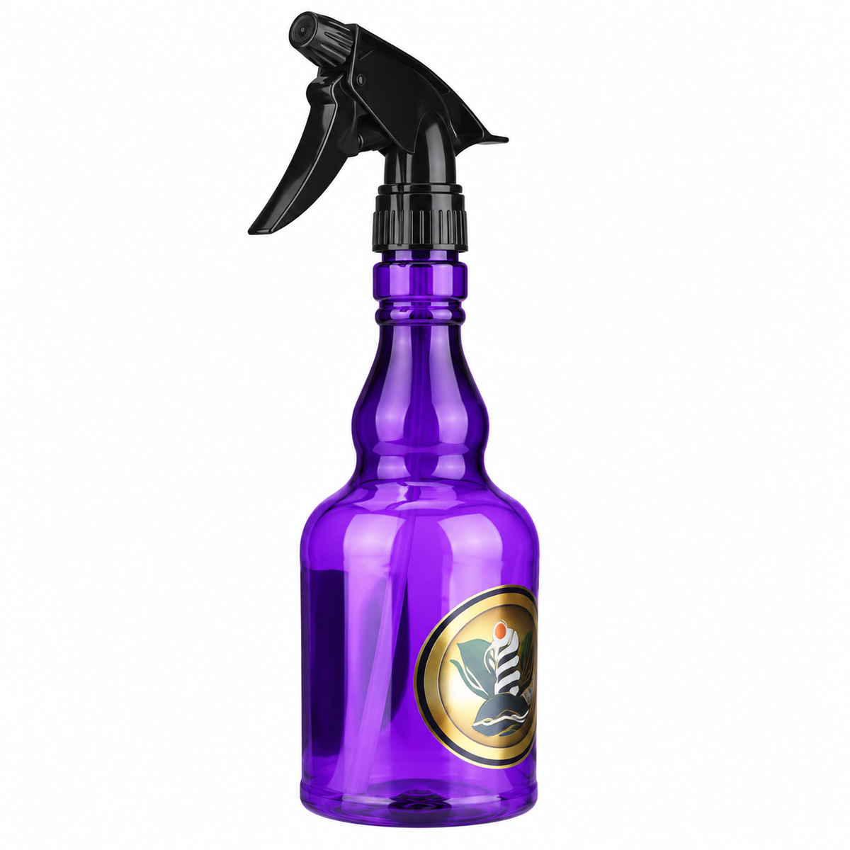 Purple 500ml round water spray bottle with black trigger