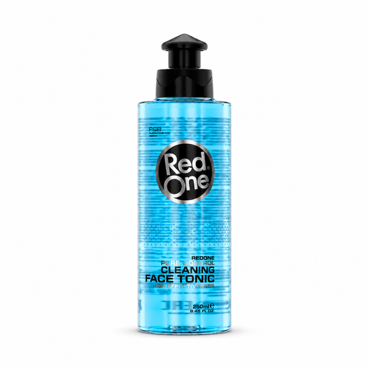 RedOne Blue Cleaning Face Tonic 250ml with black pump, shown on a white background.